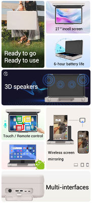 ELC PackGO portátil de 27 pulgadas maletín diseño pantalla táctil sistema Android Smart TV pantalla para acampar