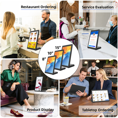 Señalización de retroalimentación del cliente de Android Android 10.0 Señalización digital en forma de L Tabletas de restaurante 10 pulgadas menú pantalla de menú de la tableta menú del restaurante