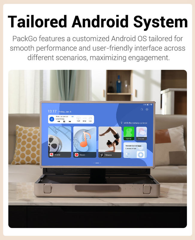 ELC PackGO portátil de 27 pulgadas maletín diseño pantalla táctil sistema Android Smart TV pantalla para acampar