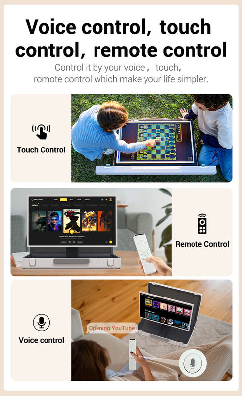 ELC PackGO portátil de 27 pulgadas maletín diseño pantalla táctil sistema Android Smart TV pantalla para acampar