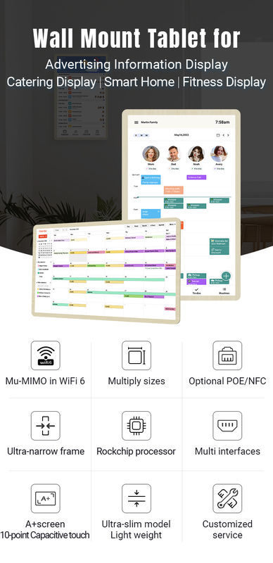 Calendario de pared electrónico ultra delgado pantalla táctil Smart Calendar pantalla de pared WiFi 6 con Mu-MIMO