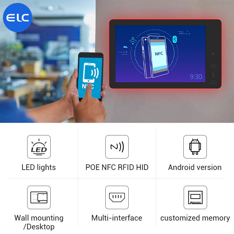 RK3568 Sinalización digital de montaje de pared Android 12 pantalla táctil interior POE NFC luz LED para reuniones