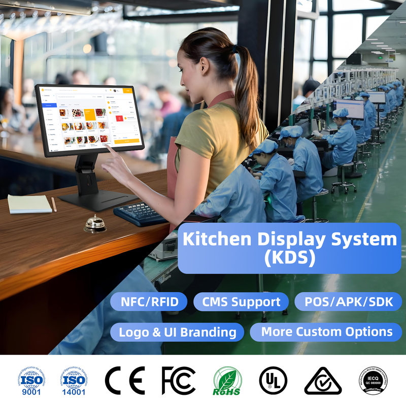 Pantallas de visualización de cocina Terminal POS de computadora Pantalla a prueba de agua y aceite para KDS Restaurant