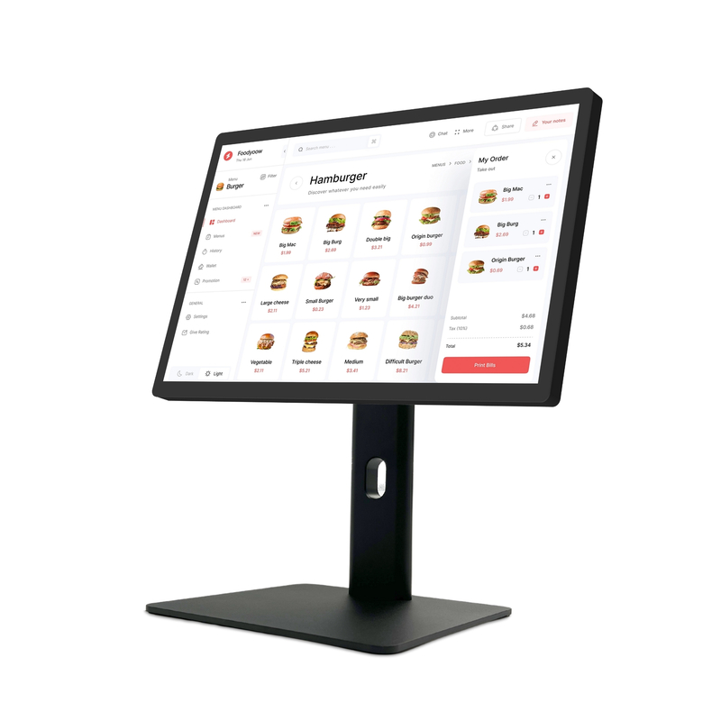 WF2138T 21.5 " Pantalla táctil interactiva LCD 1920 * 1080 16:9 250cd WIFI RJ45 Poe KDS Pantalla de pantalla de cocina Sistema Pos con base