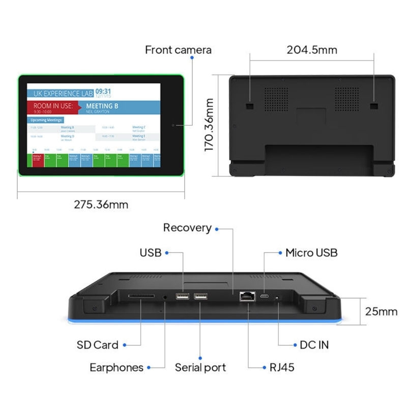 Tableta Android de 10 pulgadas para reuniones, montaje en pared, con barra de luz LED